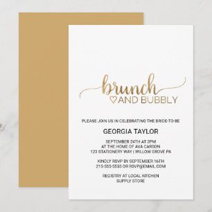 Simple Guld Calligraphy Brunch and Bubly Inbjudningar