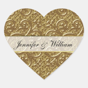 Simple Guld Elegance Heart Personligt bröllp Stick Hjärtformat Klistermärke