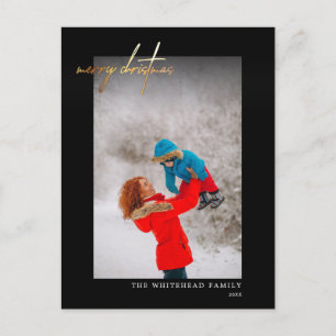 Simple Guld God jul Photo Black Vykort