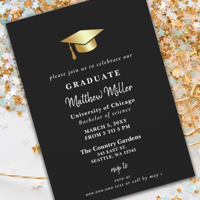 Simple Guld Grad Hat Classy Studenten Inbjudningar (Skapare uppladdad)