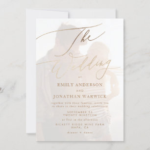 Simple Guld Modern Calligraphy Photo Bröllop Inbjudningar