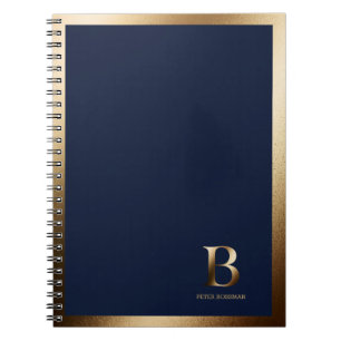 Simple Guld Monogram   Blå, marin bärbar dator Anteckningsbok