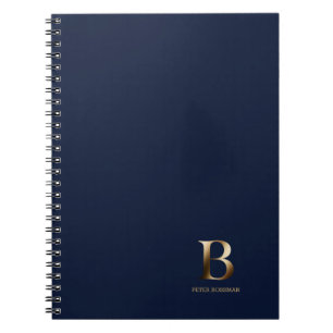 Simple Guld Monogram   Blå, marin bärbar dator Anteckningsbok