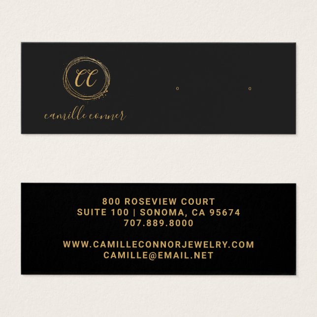 Simple Guld Monogram Jewelry Designer Stud Earring Litet Visitkort (Framsida & baksida)