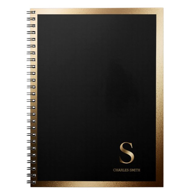 Simple Guld Monogram | Svart Anteckningsbok (Framsidan)