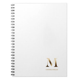 Simple Guld Monogram   Vit Anteckningsbok