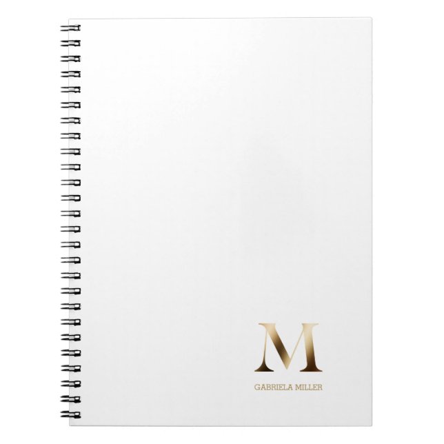 Simple Guld Monogram | Vit Anteckningsbok (Framsidan)