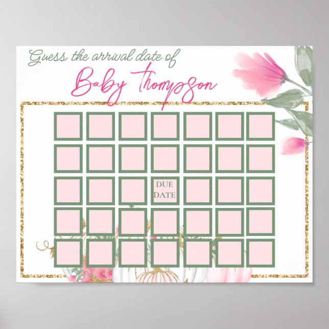 Simple Guld  Rosa Pumpkin Baby Shower Games Poster (Framsidan)
