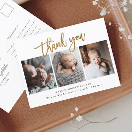 Simple Guld Script 3 Photo Baby Tack Vykort