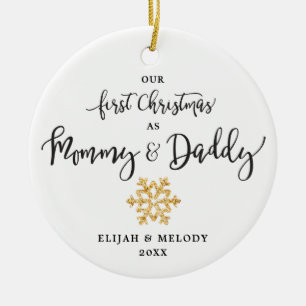 Simple Guld Snowflake Mamma & pappa jul Julgransprydnad Keramik