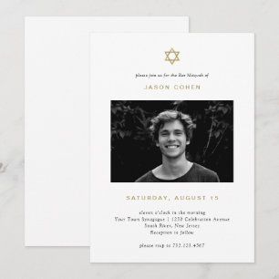Simple Guld Star of David Photo Pub Mitzvah Inbjudningar