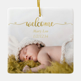 Simple Guld Welcome Baby Birth Photo Julgransprydnad Keramik