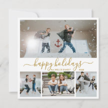 Simple Guld White 4 Photo Collage Lycklig