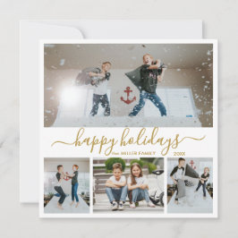 Simple Guld White 4 Photo Collage Lycklig Julkort