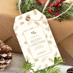 Simple Guld Winter Lövs Mistletoe Presentetikett