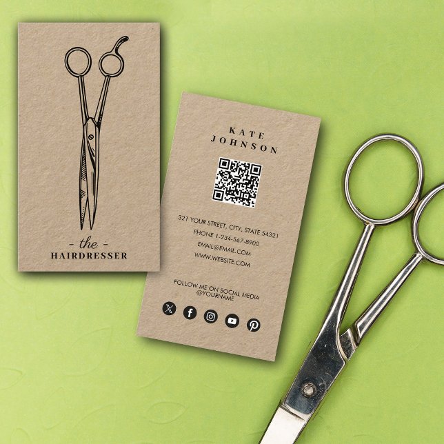 Simple Hairdresser Barber Beauty Salon QR-kod Visitkort (Simple Hairdresser Barber Beauty Salon QR Code Business Card)