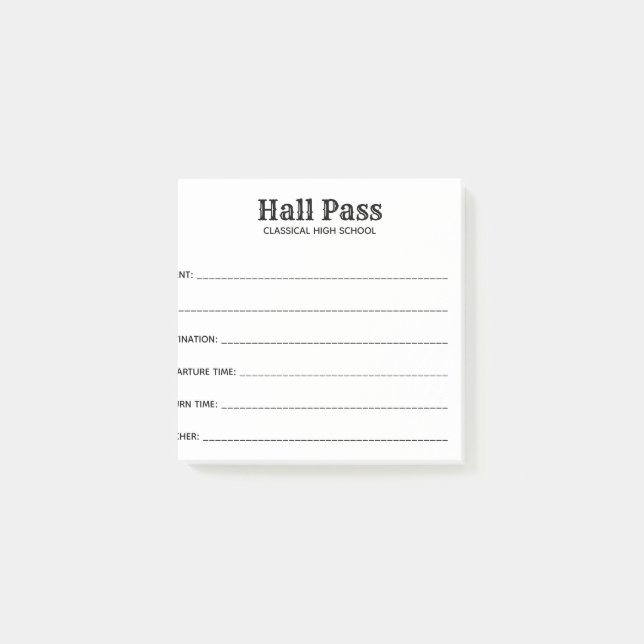 Simple Hall Pass Post-it Block (Framsida)