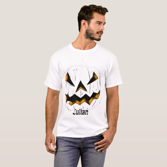 Simple Halloween jack-o-lantern pumpkin ansikte T Shirt (Hel framsida)