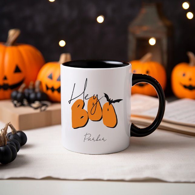 Simple Halloween Retro Roligt Hej Boo Orange Add N Mugg (Skapare uppladdad)