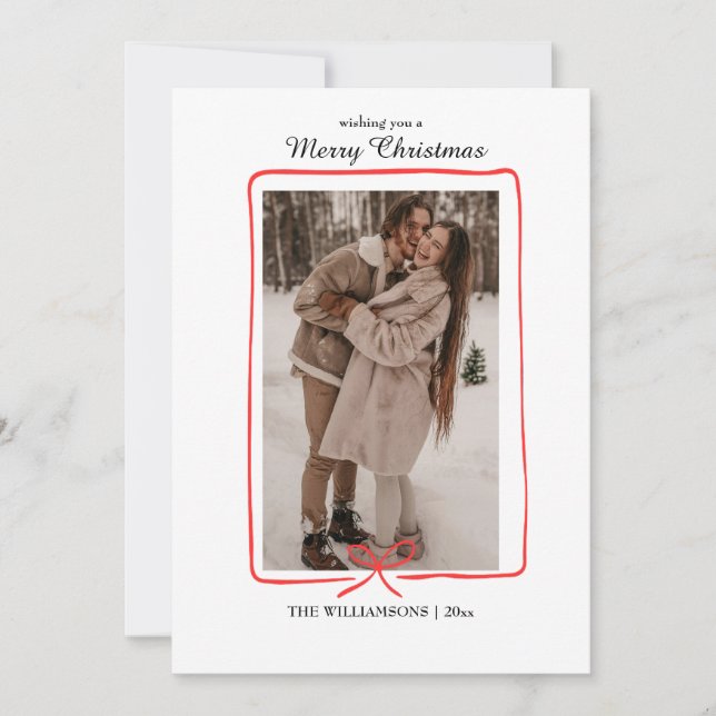 Simple Hand-Drawn Border Christmas Photo Card Spara Datumet (Framsida)