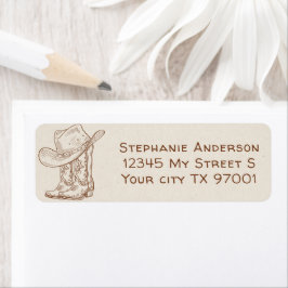 Simple Hand Drawn Western Cowboy Boots Hat Country Returadress Etikett