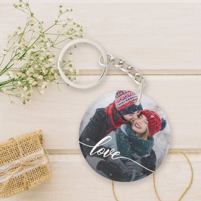 Simple Hand-Lettered Kärlek Photo (Celebrate your love with this cute keychain featuring a photo and hand lettered love.)