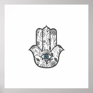 Simple Hand plockade Blommigt Hamsa Hand Poster
