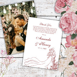 Simple Hand plockade par Photo Burgundy Bröllop Tack Kort
