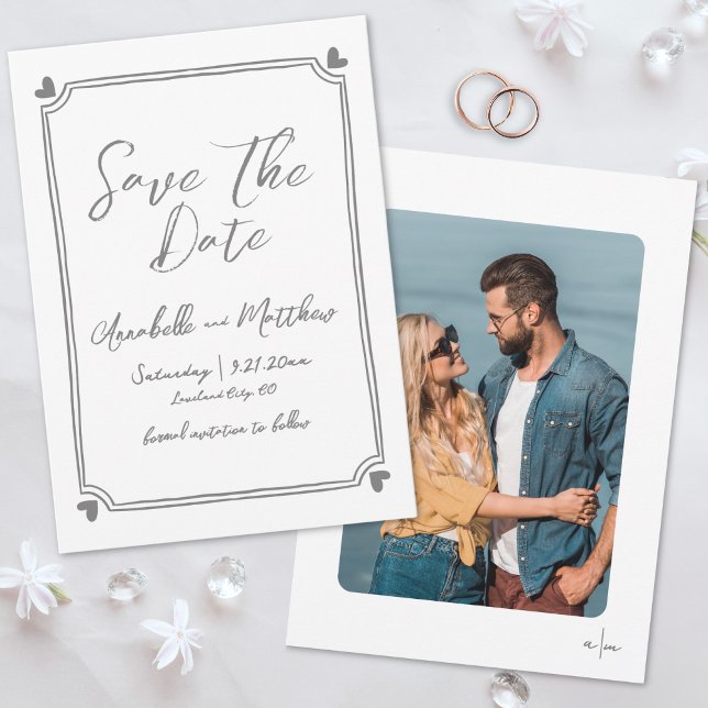 Simple Hand plockade Photo Whimsical Bröllop Spara Datumet (Simple Hand Drawn Photo Whimsical Wedding Save the Date)
