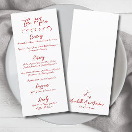Simple Hand plockade Red Whimsical Bröllop Meny