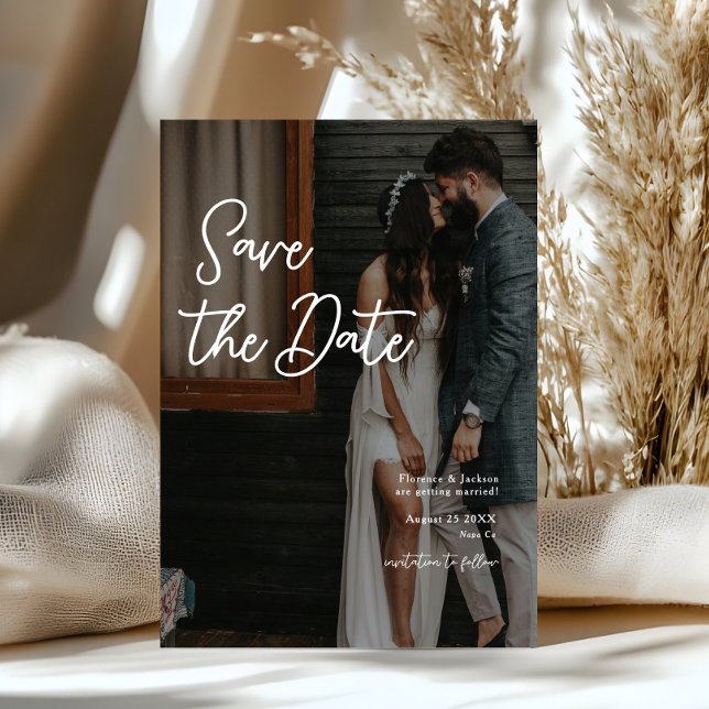 Simple Handwritten Save The Date Wedding Photo Inbjudningar (Skapare uppladdad)
