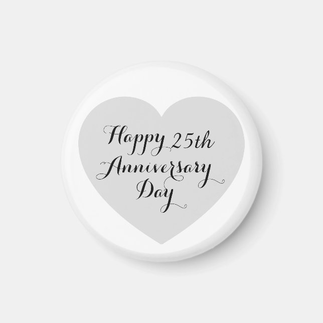 Simple Happy 25th Anniversary Silver Heart Elegant Magnet (Framsidan)