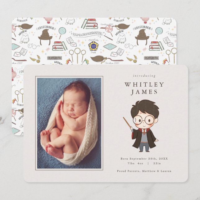 Simple Harry Potter Baby Birth Notice Inbjudningar (Fram/baksida)