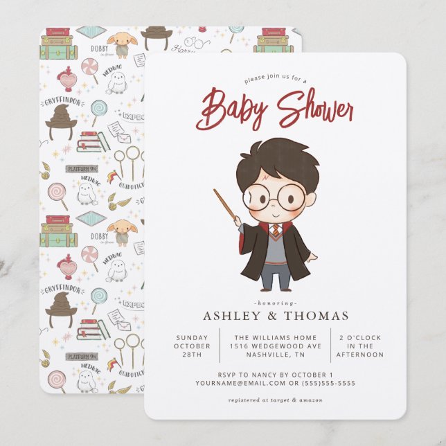 Simple Harry Potter Baby Shower Inbjudningar (Fram/baksida)