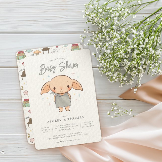 Simple Harry Potter - Dobby Baby Shower Inbjudningar (Card on table)