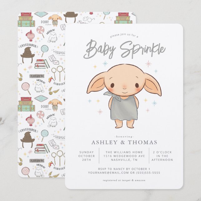 Simple Harry Potter - Dobby Baby Sprinkle Inbjudningar (Fram/baksida)