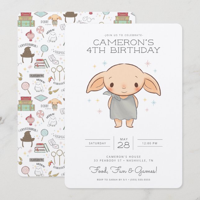 Simple Harry Potter - Dobby Birthday-inbjudan Inbjudningar (Fram/baksida)