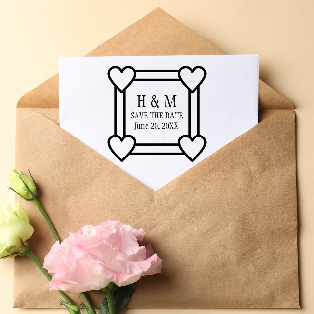 Simple Heart Border Save the Date Wedding Stämpel (heart square border)