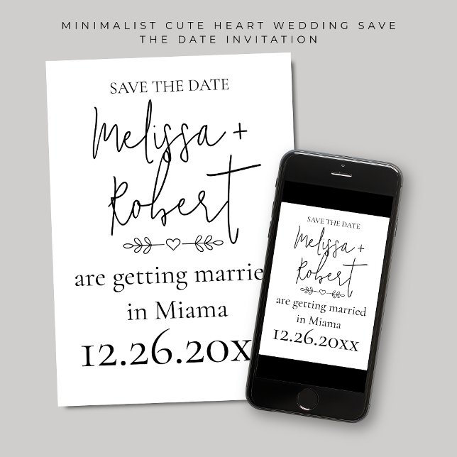 Simple Heart Bröllop spara datum Inbjudningar (Minimalist Cute Heart Wedding Save the Date Invitations)