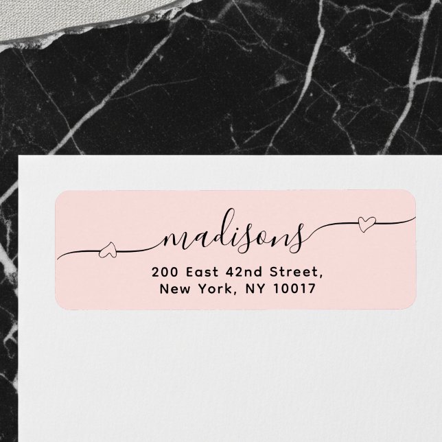 Simple Heart Handwritten Script Blush Pink Returadress Etikett (Skapare uppladdad)