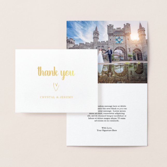 Simple Heart Photo Modern Elegant bröllop Folierat Kort (Display)