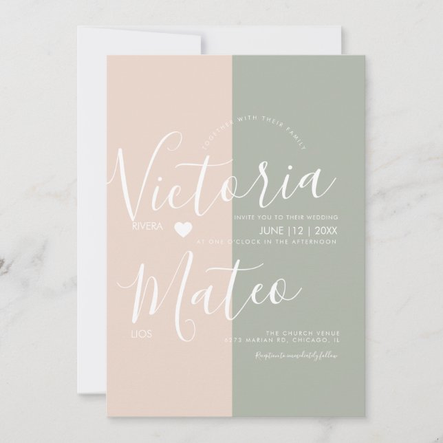 Simple Heart Script Typografi Sage Rosa Bröllop   Inbjudningar (Framsida)