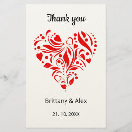 Simple Heart Wedding Thank You Card – Customizable Brevpapper