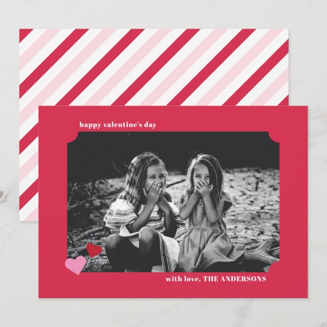 Simple Hearts Biljett Ram Valentine's Photo Card Inbjudningar (Fram/baksida)