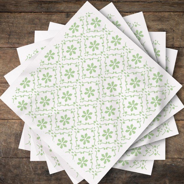 Simple Helgdag Snowflake Mönster Classy Pappersservett (Elegant sage green holiday napkin with repeating snowflake design.)