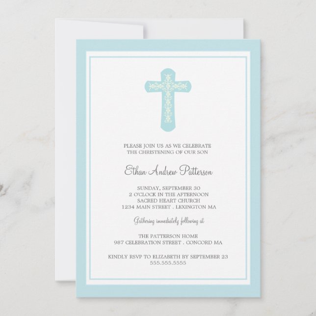 Simple Heliga Kor Blue Boy Christening Inbjudan (Framsida)