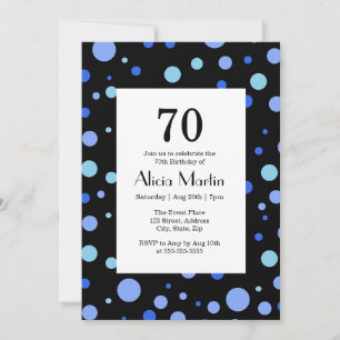 Simple Himlar Blue Polka Dot Black 70:e födelsedag Inbjudningar