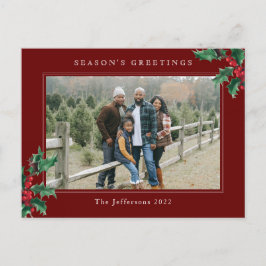 Simple Holly Berry Anpassningsbar Photo Red jul Helg Vykort