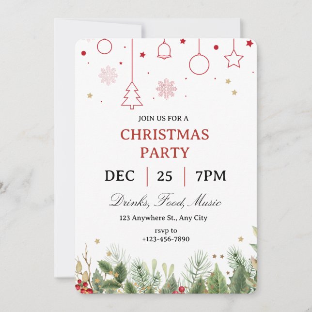 Simple Holly Christmas Party Invitation Inbjudningar (Framsida)