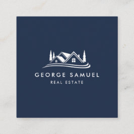 Simple Home Logo Navy Blue Realtor, Real Estate Fyrkantigt Visitkort
